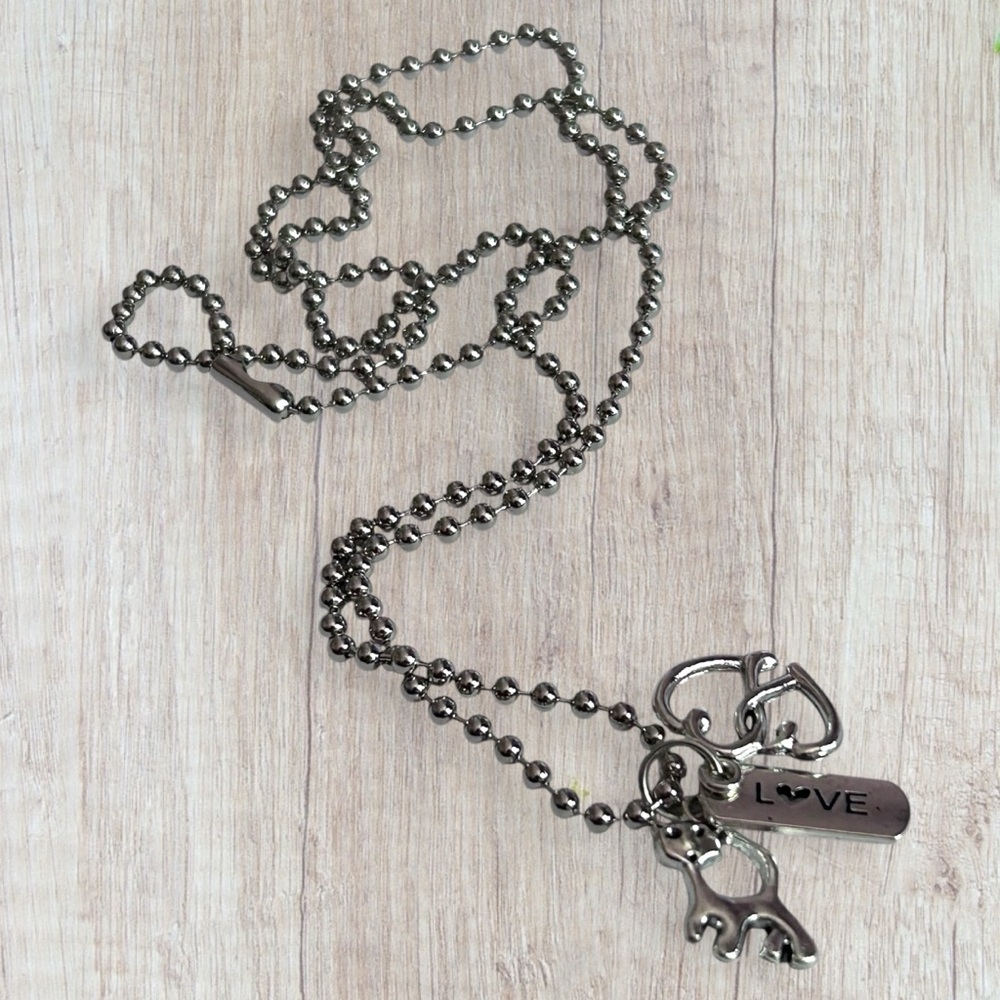 Hand Crafted Necklace LOVE Dog Tag Charms Cat Hearts Tibetan Pendant - Picture 2 of 6